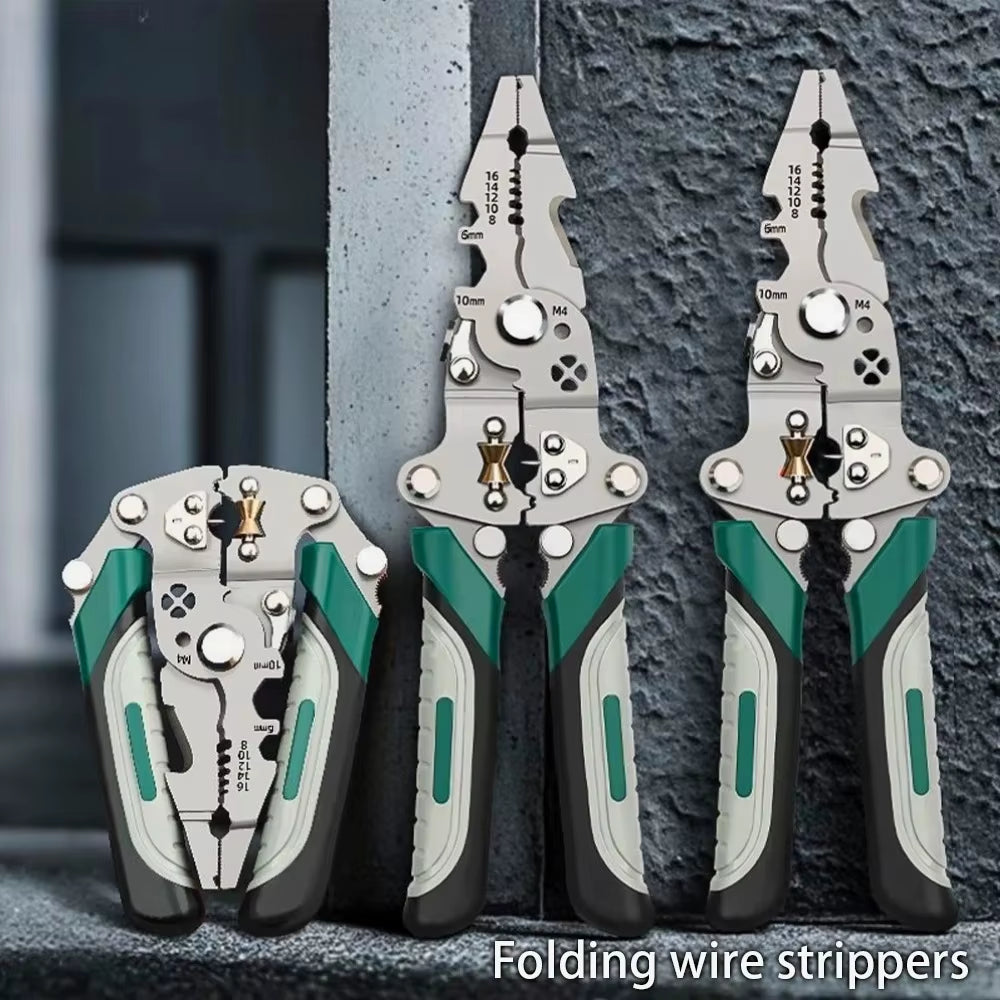 Foldable Wire Stripper, Pulley Design Multi-Function Electrician Wire Splitter Wire Winding Pliers Crimping Pliers Hand Tool