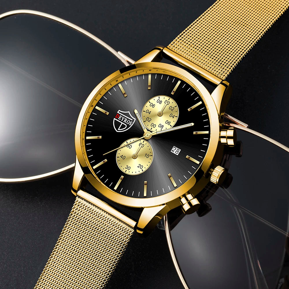 Brand Men'S Luxury Watches Fashion Stainless Steel Mesh Belt Quartz Wrist Watch Men Sports Luminous Clock Relogio Masculino