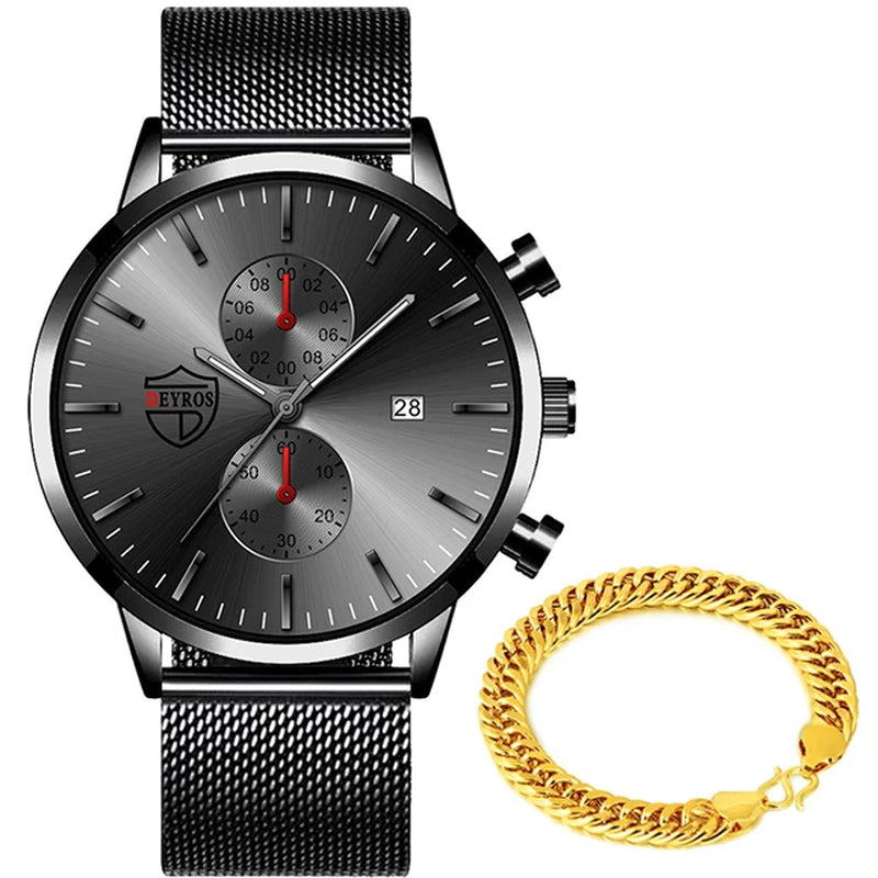 Brand Men'S Luxury Watches Fashion Stainless Steel Mesh Belt Quartz Wrist Watch Men Sports Luminous Clock Relogio Masculino