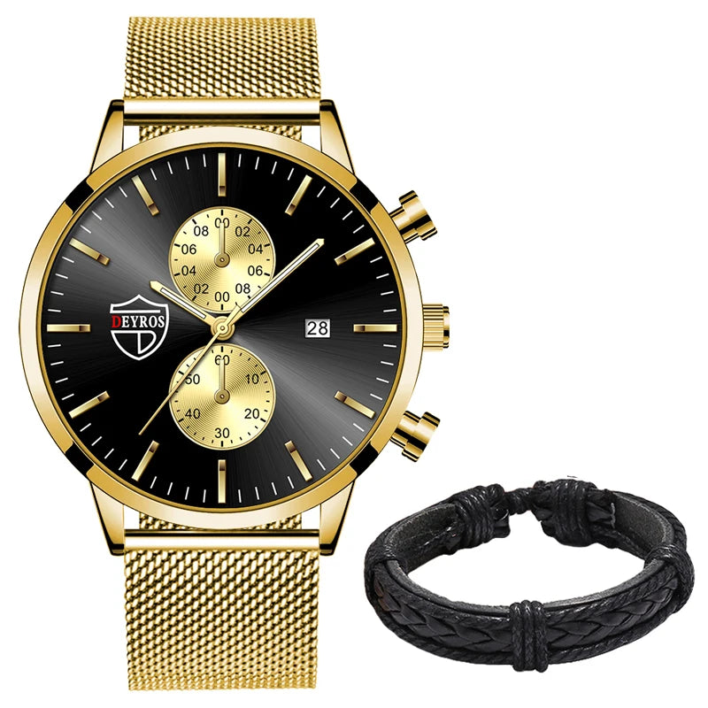 Brand Men'S Luxury Watches Fashion Stainless Steel Mesh Belt Quartz Wrist Watch Men Sports Luminous Clock Relogio Masculino