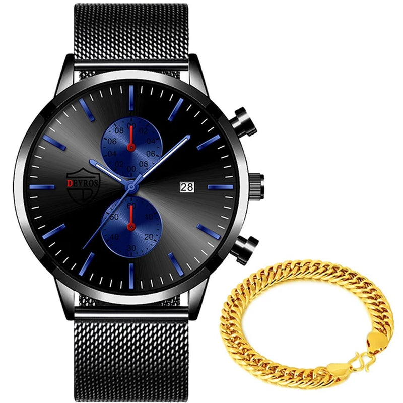 Brand Men'S Luxury Watches Fashion Stainless Steel Mesh Belt Quartz Wrist Watch Men Sports Luminous Clock Relogio Masculino