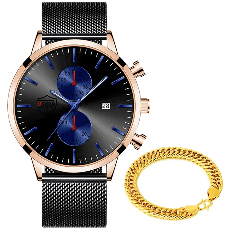 Brand Men'S Luxury Watches Fashion Stainless Steel Mesh Belt Quartz Wrist Watch Men Sports Luminous Clock Relogio Masculino