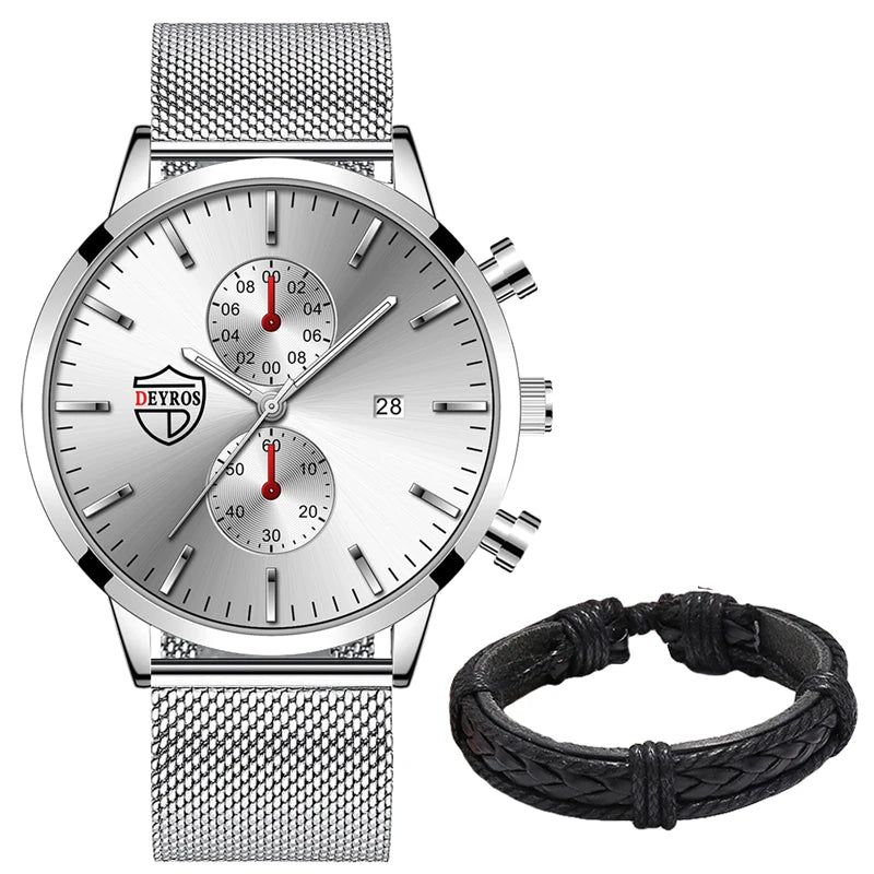 Brand Men'S Luxury Watches Fashion Stainless Steel Mesh Belt Quartz Wrist Watch Men Sports Luminous Clock Relogio Masculino