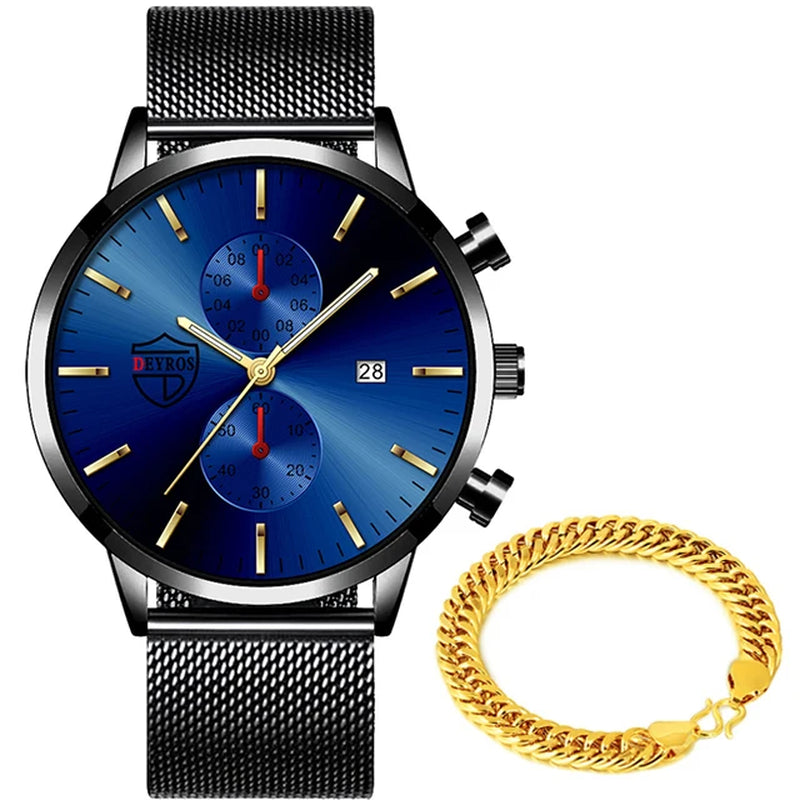 Brand Men'S Luxury Watches Fashion Stainless Steel Mesh Belt Quartz Wrist Watch Men Sports Luminous Clock Relogio Masculino
