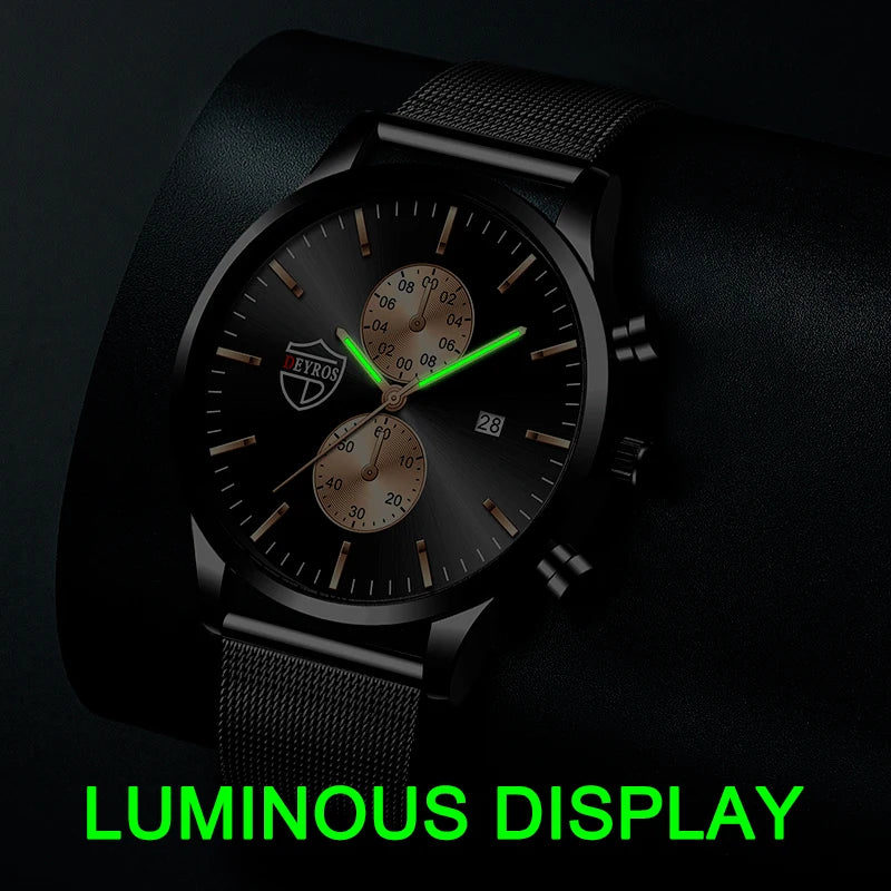 Brand Men'S Luxury Watches Fashion Stainless Steel Mesh Belt Quartz Wrist Watch Men Sports Luminous Clock Relogio Masculino