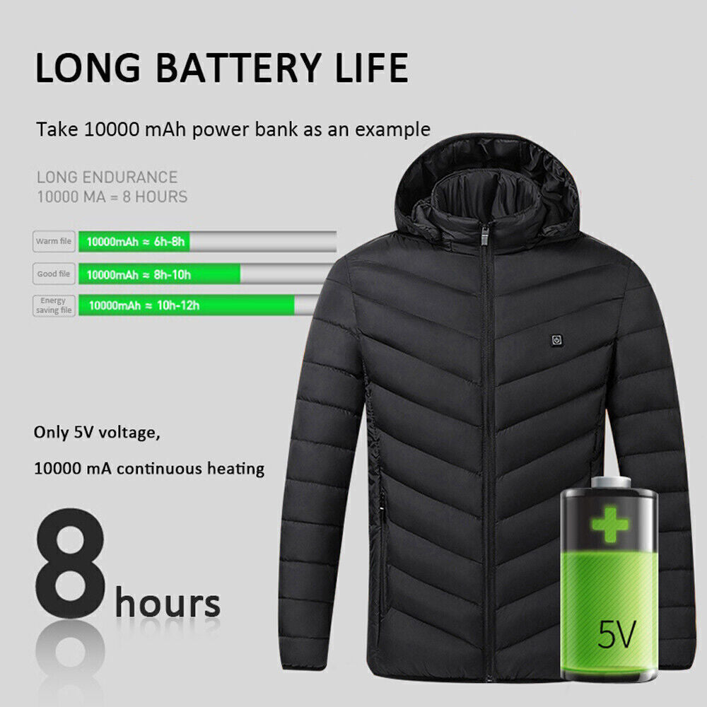 Men Women Electric Coat Heated Jacket USB Winter Warm up Heating Pad Body Warmer