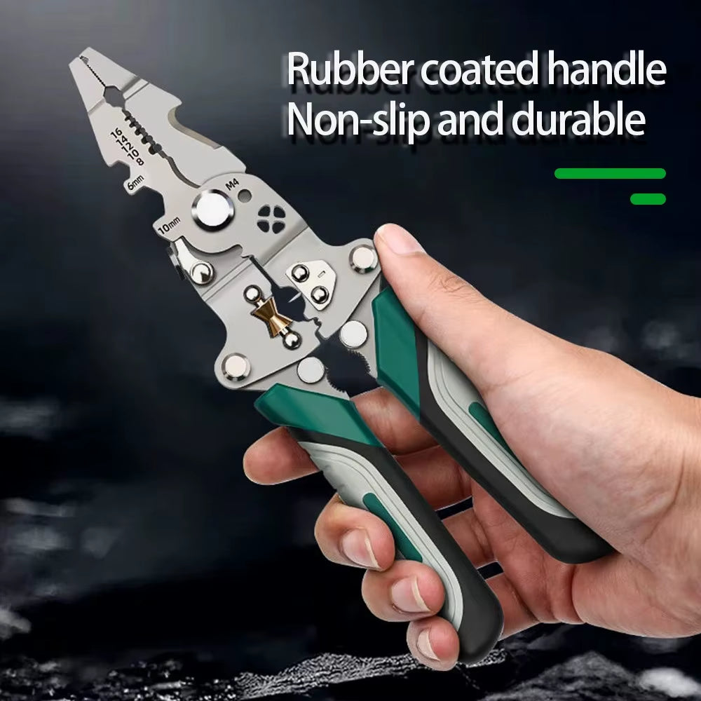 Foldable Wire Stripper, Pulley Design Multi-Function Electrician Wire Splitter Wire Winding Pliers Crimping Pliers Hand Tool