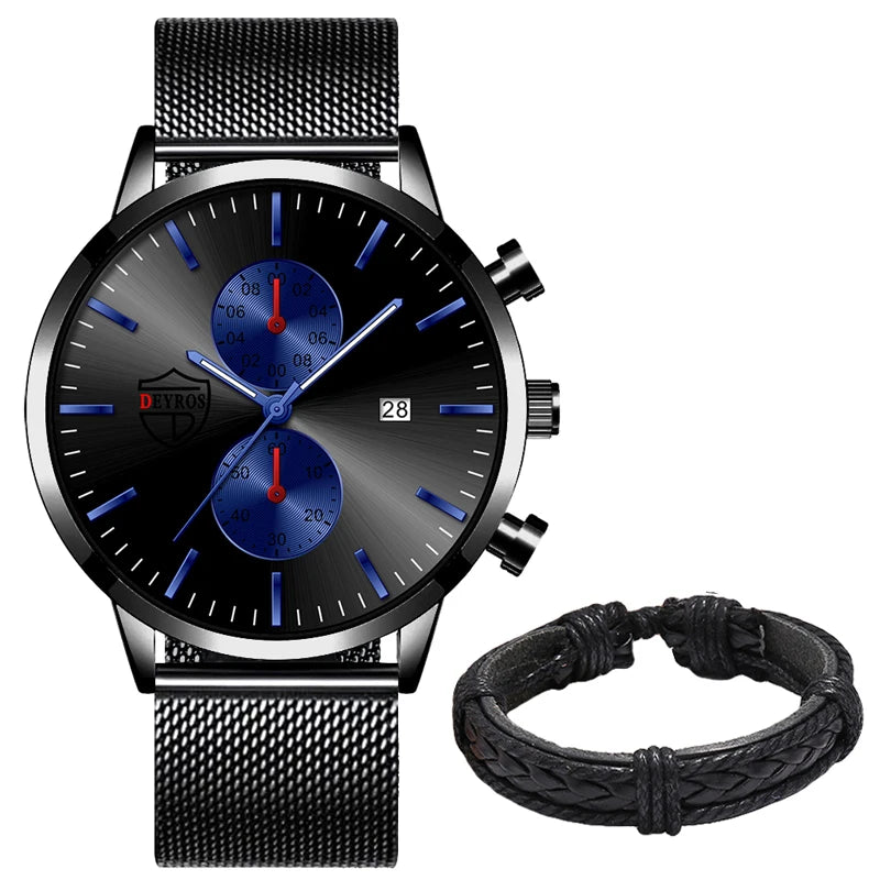 Brand Men'S Luxury Watches Fashion Stainless Steel Mesh Belt Quartz Wrist Watch Men Sports Luminous Clock Relogio Masculino