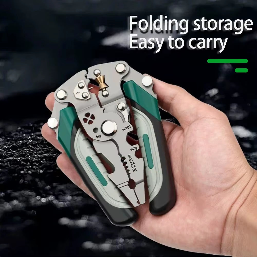 Foldable Wire Stripper, Pulley Design Multi-Function Electrician Wire Splitter Wire Winding Pliers Crimping Pliers Hand Tool