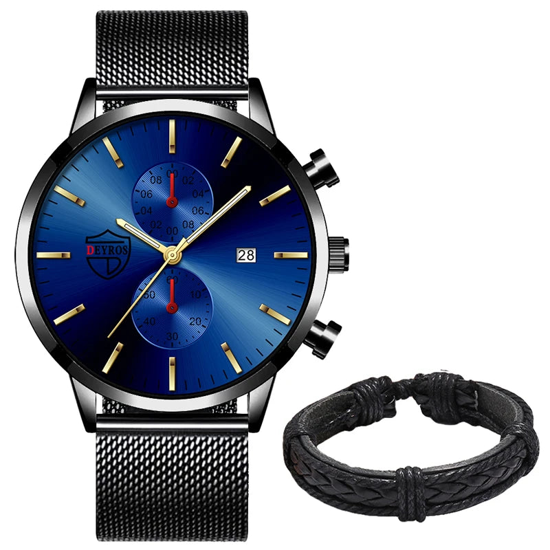 Brand Men'S Luxury Watches Fashion Stainless Steel Mesh Belt Quartz Wrist Watch Men Sports Luminous Clock Relogio Masculino