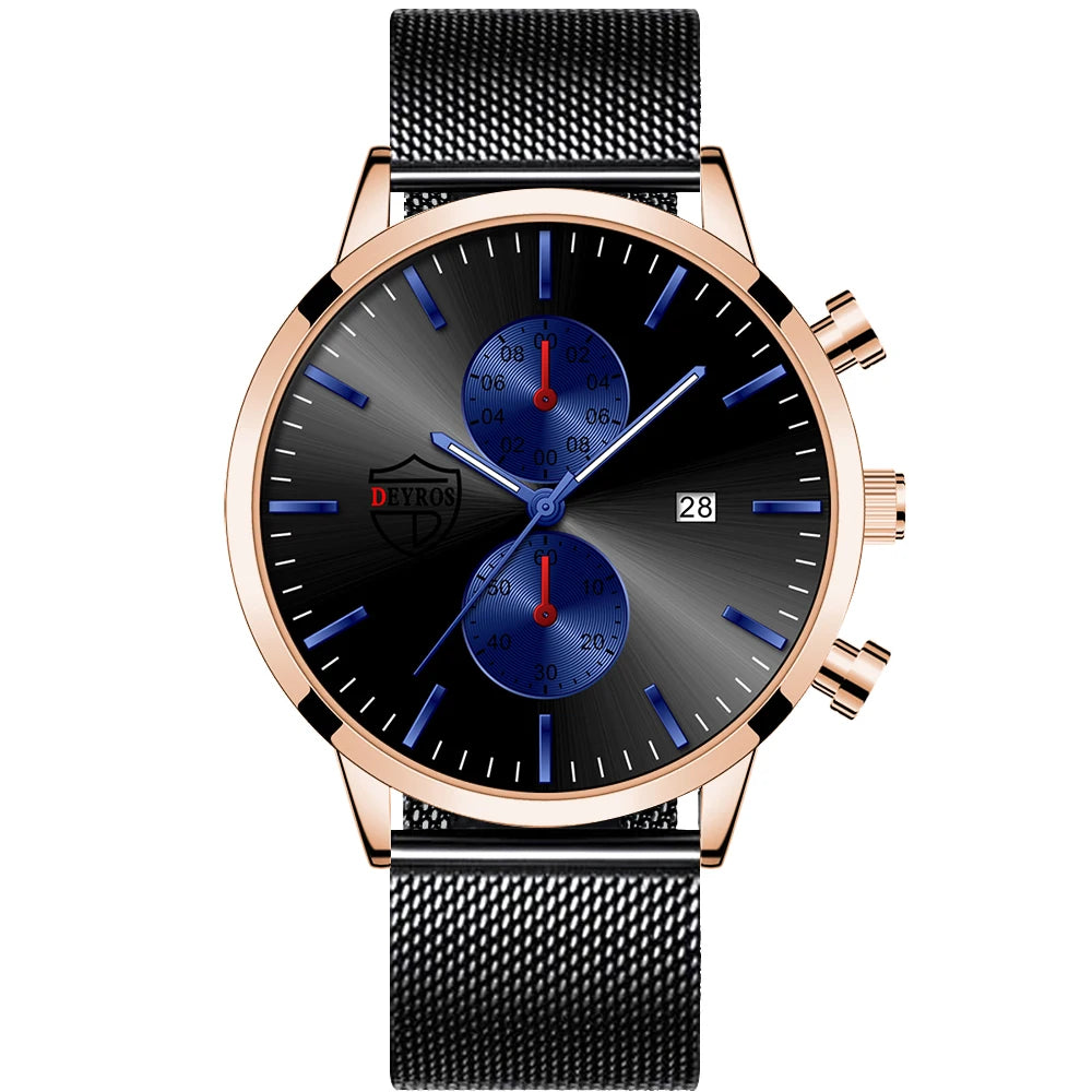 Brand Men'S Luxury Watches Fashion Stainless Steel Mesh Belt Quartz Wrist Watch Men Sports Luminous Clock Relogio Masculino