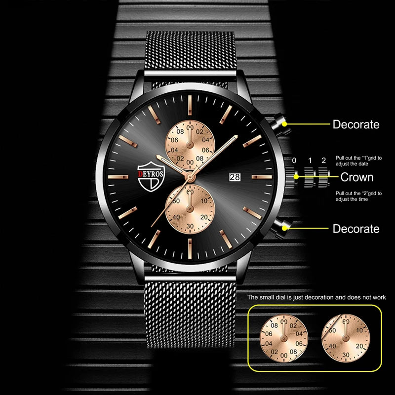 Brand Men'S Luxury Watches Fashion Stainless Steel Mesh Belt Quartz Wrist Watch Men Sports Luminous Clock Relogio Masculino