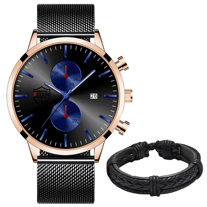 Brand Men'S Luxury Watches Fashion Stainless Steel Mesh Belt Quartz Wrist Watch Men Sports Luminous Clock Relogio Masculino