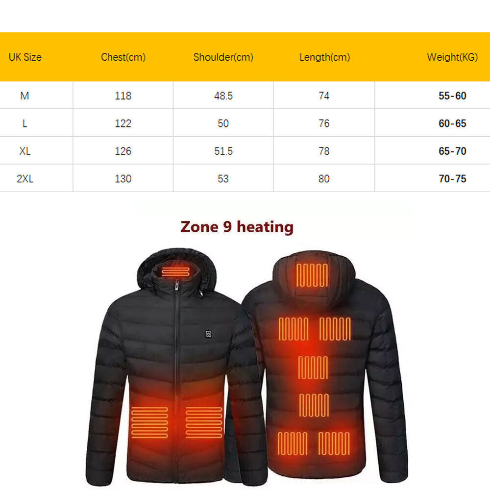 Men Women Electric Coat Heated Jacket USB Winter Warm up Heating Pad Body Warmer