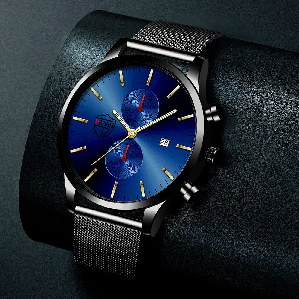 Brand Men'S Luxury Watches Fashion Stainless Steel Mesh Belt Quartz Wrist Watch Men Sports Luminous Clock Relogio Masculino