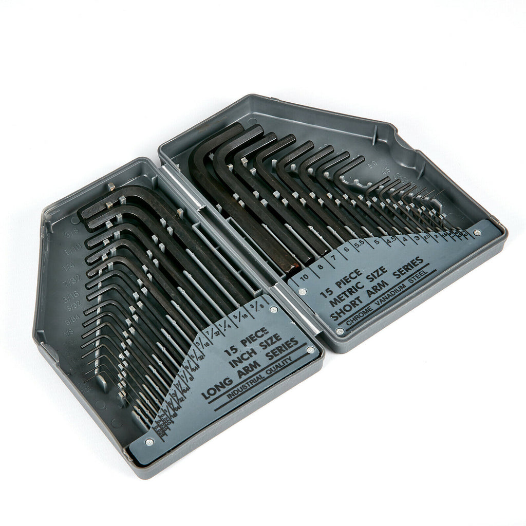 30 PIECE HEX KEY ALLEN ALAN ALLAN KEY LONG SET KIT with CASE METRIC & IMPERIAL