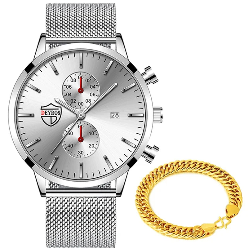 Brand Men'S Luxury Watches Fashion Stainless Steel Mesh Belt Quartz Wrist Watch Men Sports Luminous Clock Relogio Masculino