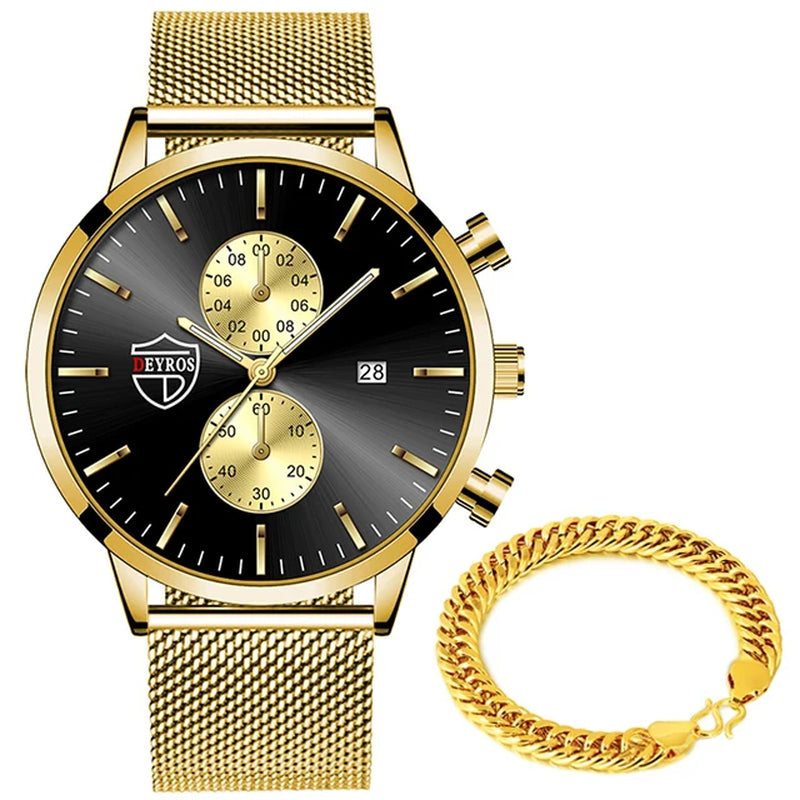 Brand Men'S Luxury Watches Fashion Stainless Steel Mesh Belt Quartz Wrist Watch Men Sports Luminous Clock Relogio Masculino