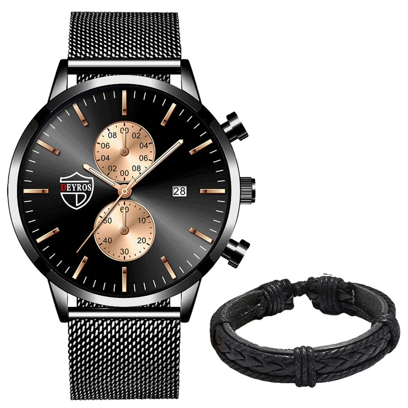 Brand Men'S Luxury Watches Fashion Stainless Steel Mesh Belt Quartz Wrist Watch Men Sports Luminous Clock Relogio Masculino