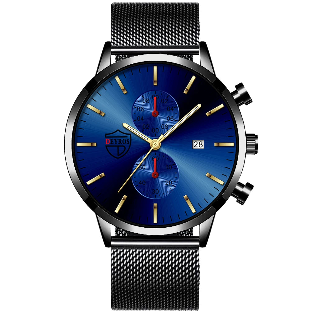 Brand Men'S Luxury Watches Fashion Stainless Steel Mesh Belt Quartz Wrist Watch Men Sports Luminous Clock Relogio Masculino