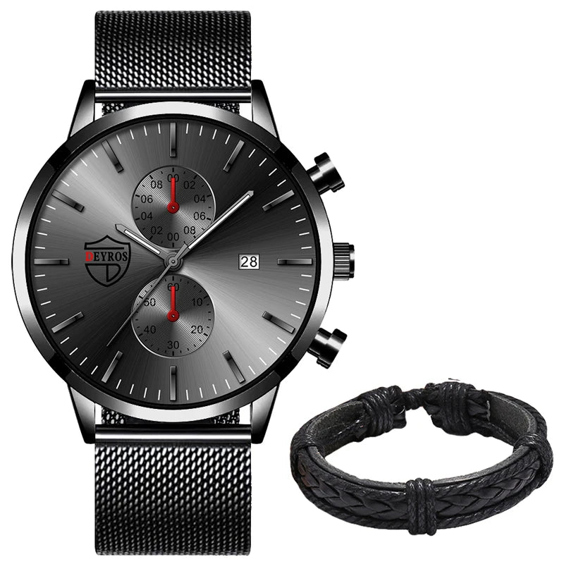 Brand Men'S Luxury Watches Fashion Stainless Steel Mesh Belt Quartz Wrist Watch Men Sports Luminous Clock Relogio Masculino