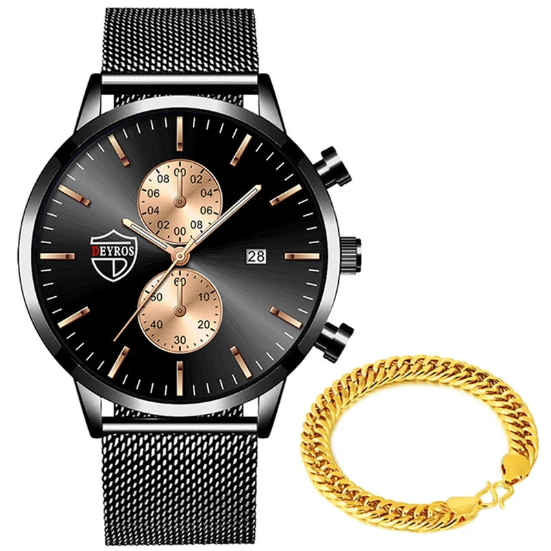 Brand Men'S Luxury Watches Fashion Stainless Steel Mesh Belt Quartz Wrist Watch Men Sports Luminous Clock Relogio Masculino